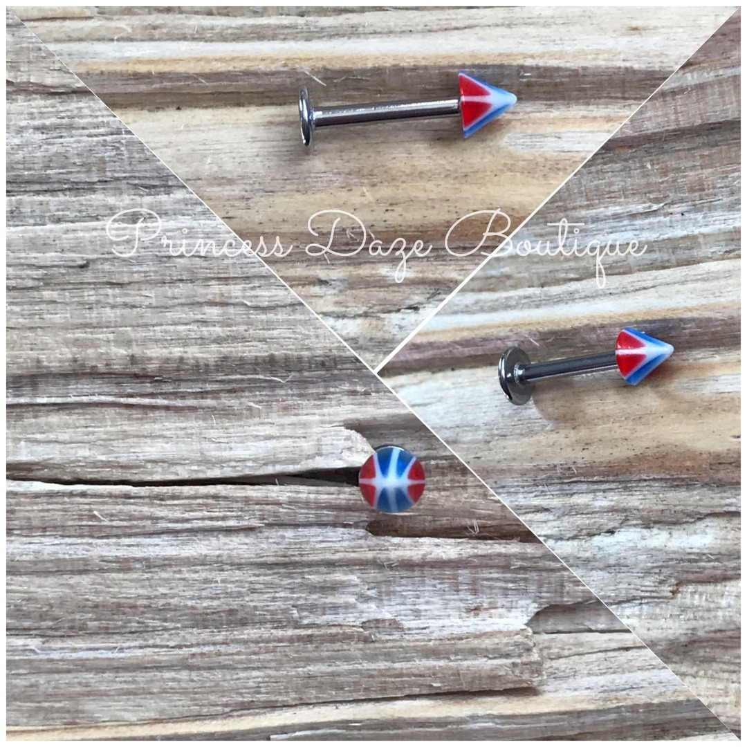 Tribal Arrow Lip Labret Monroe Piercing Jewelry Stainless Steel Red White Blue